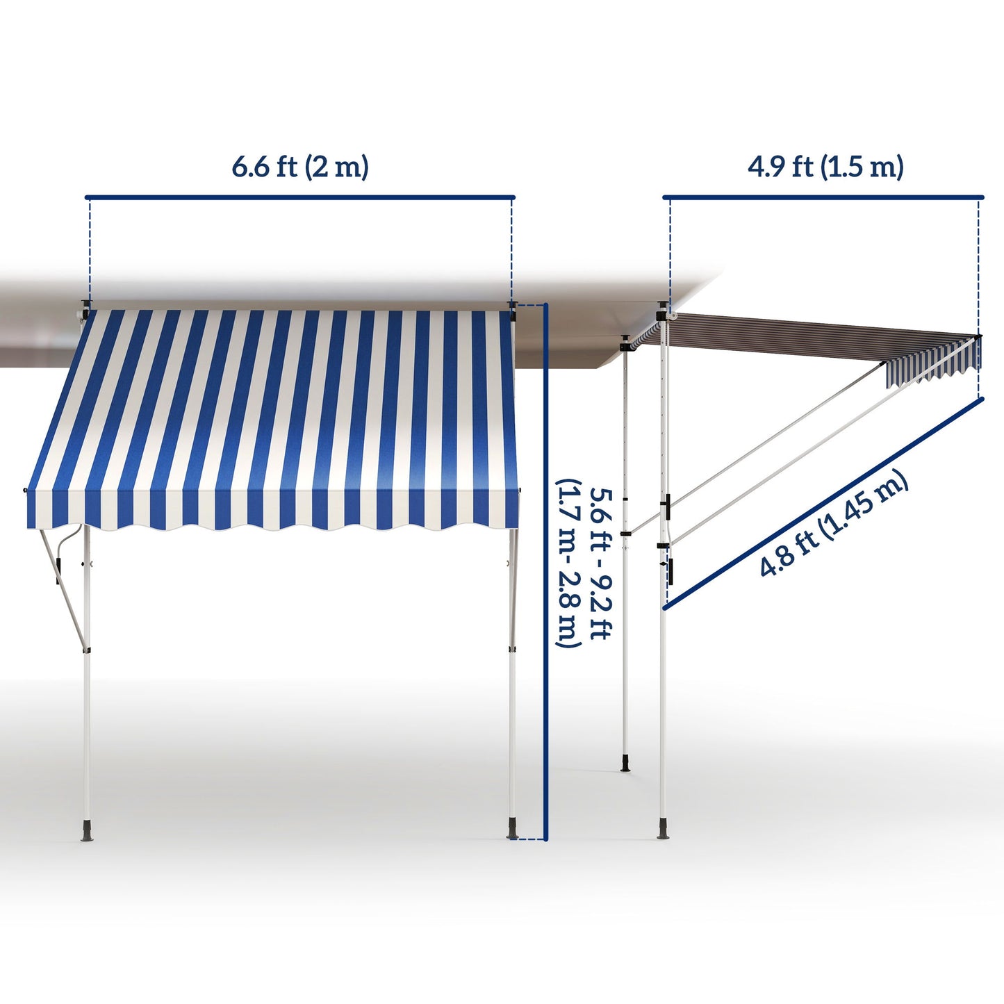 6.6'x5' Manual Retractable Patio Awning Window Door Sun Shade Deck Canopy Shelter Water Resistant UV Protector Blue