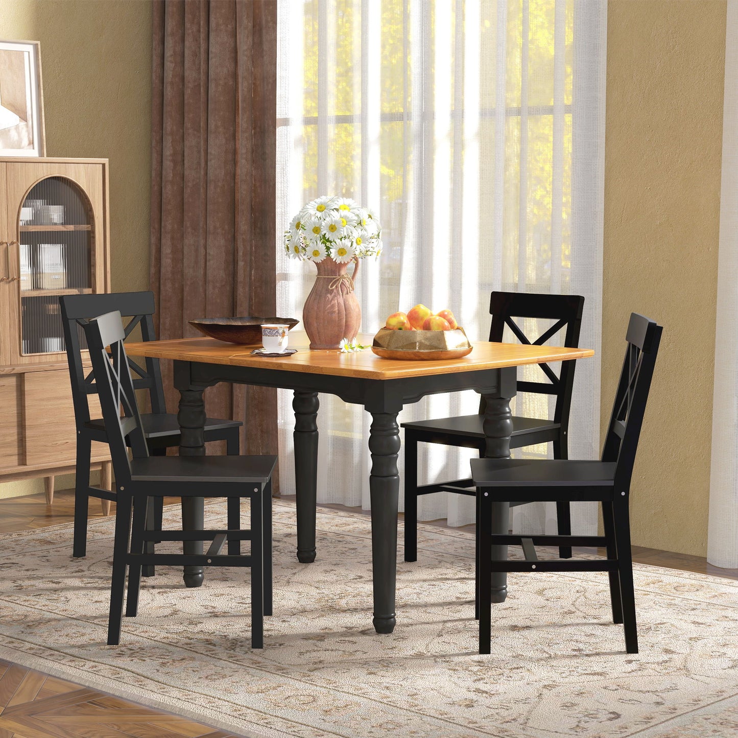 Wooden Dining Chairs Set of 4, Kitchen Chairs with Cross Back, Solid Structure for Living Room and Dining Room, Black