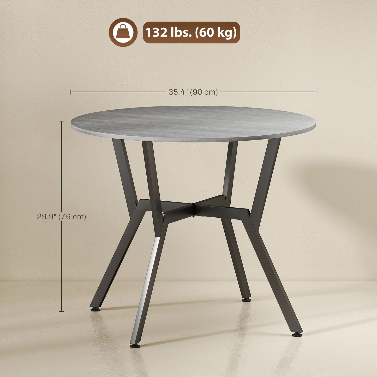 35" Round Dining Table, Modern Dining Room Table with Steel Frame, Space Saving Small Kitchen Table, Grey