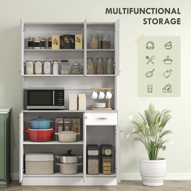 71" Buffet with Hutch and Microwave Stand - White