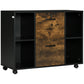 Lateral Filing Cabinet with Wheels and Lockable Drawer, File Cabinet, Mobile Printer Stand with Open Shelves for Letter and A4 Size Documents for Home Office, Rustic Brown