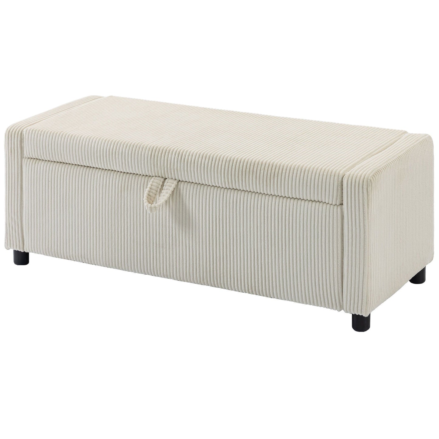 Storage Ottoman, Upholstered Corduroy End of Bed Bench with Thick Padding, Storage Bench for Bedroom, Beige