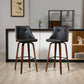 Bar Height Bar Stools Set of 2, PU Leather Upholstered Swivel Barstools with Solid Wood Legs Footrest and Tufted Back, Black