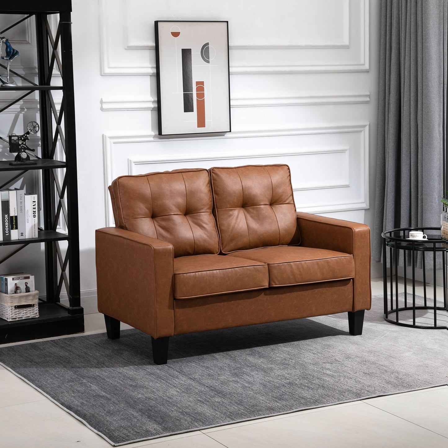 51" PU Leather Loveseat, Upholstered Double Sofa Couch with Armrests, Tufted Backrest, Pocket Spring and Sponge Padded Cushion for Living Room, Bedroom, Home Office, Brown