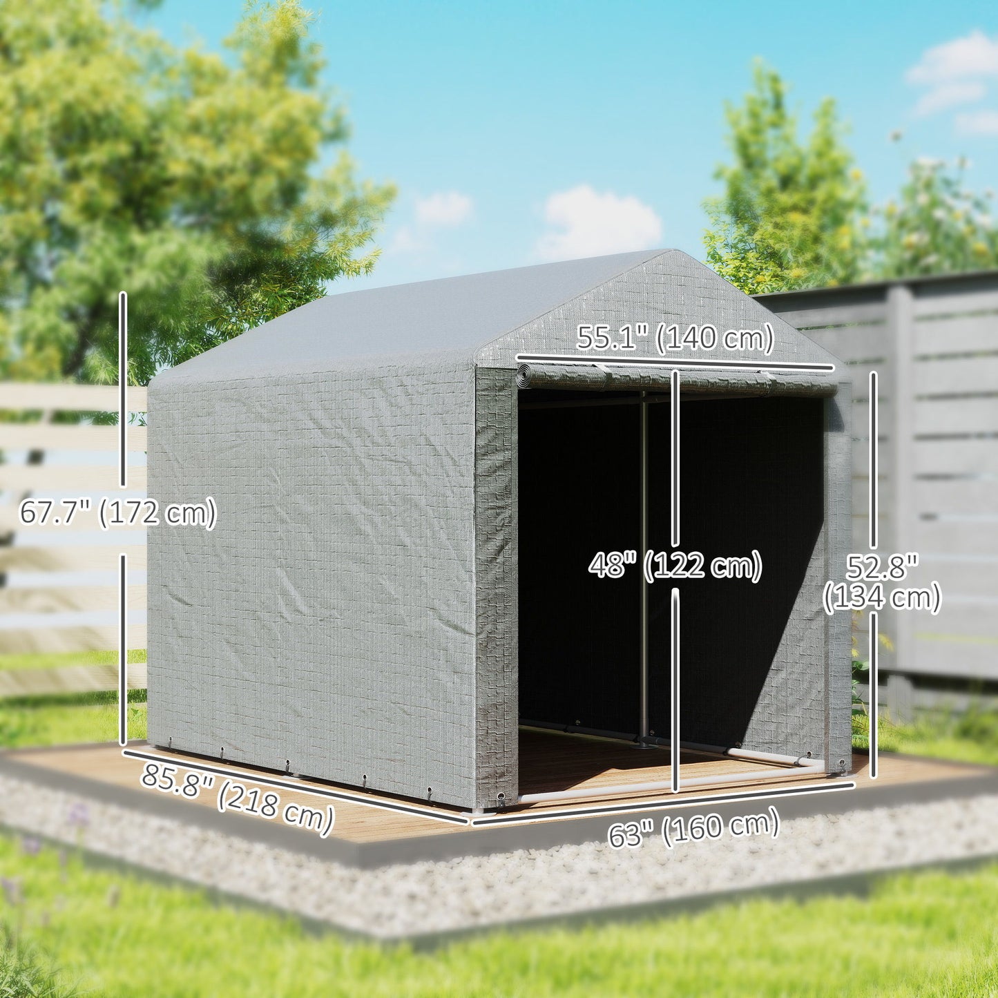 Portable Bicycle Shed with Galvanized Steel Frame and Large Door, Waterproof Outdoor Shed for Garden Tools, Light Grey