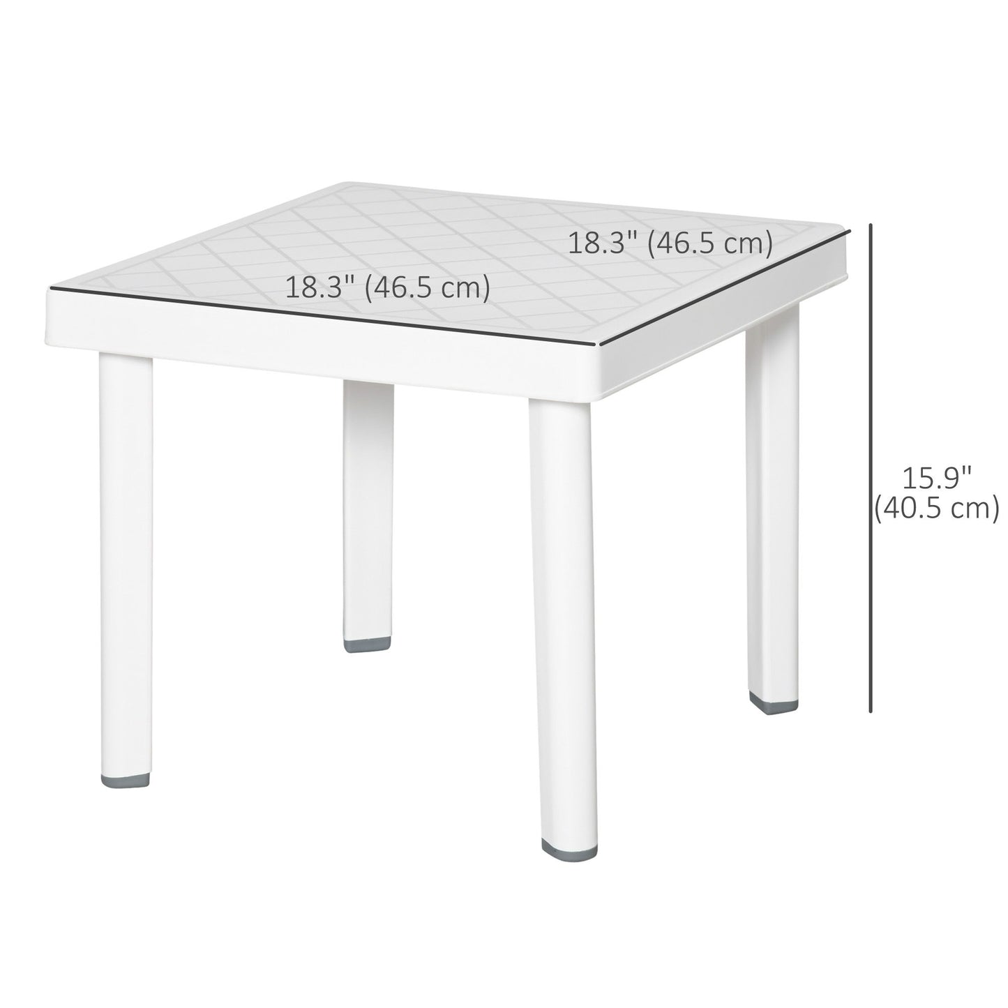 Garden Side Table, Plastic Outdoor Square Coffee Table for Drink, Snack, White