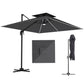 8' Cantilever Patio Umbrella with LED Lights, 360°Rotation, Tilt & Height Adjustment, Crank, Cross Base, Dark Grey
