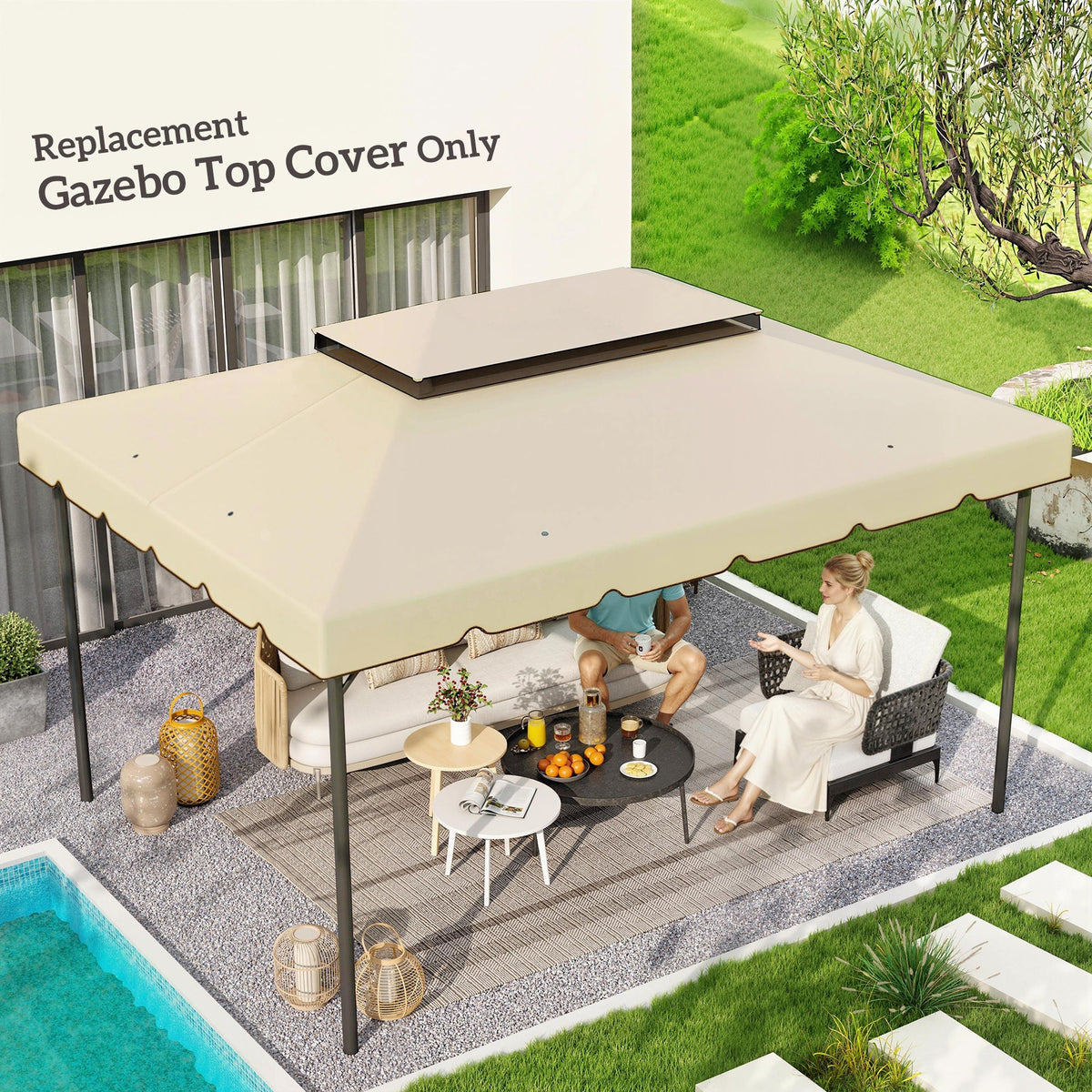 13' x 10' Gazebo Replacement Canopy, Gazebo Top Cover with Double Vented Roof for Garden Patio(TOP ONLY), Beige