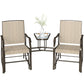 Double Patio Glider Chair with Glass Top Center Table, Outdoor Glider Loveseat with High Back, All Weather Breathable Mesh Fabric for Garden, Backyard, Deck, Light Brown