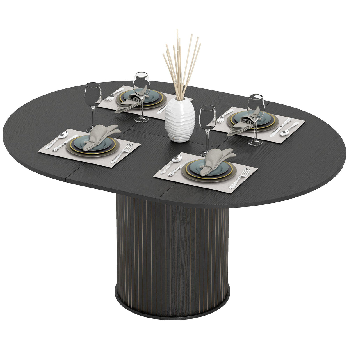 43.5"-59" Extendable Farmhouse Dining Table - Black Wood Grain