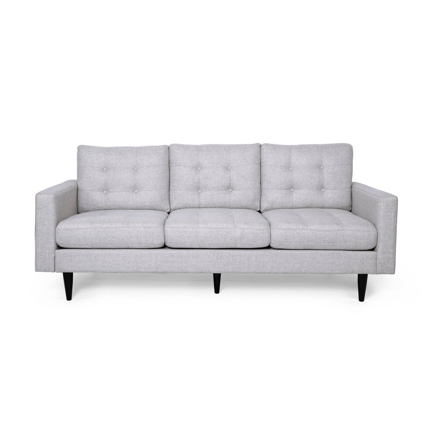 3-Seater Sofa with Button Tufted Waffle Stitch and Rubberwood Legs, for Bedroom or Livingroom, Grey