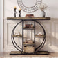 39.4" Console Table with Storage Shelves, Industrial Sofa Table for Living Room, Hallway, Rustic Brown