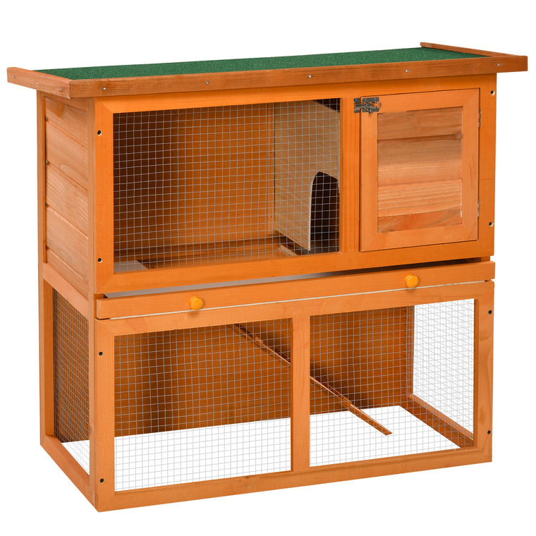 Yellow Wooden Rabbit Hutch with Run & Waterproof Roof