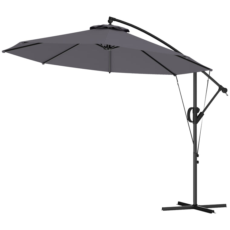 118.1" Grey Offset Umbrella with Wind Protection Strap