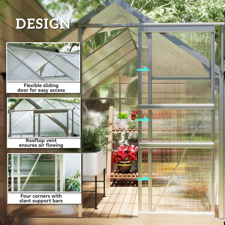 6' x 10' x 6.6' Silver Polycarbonate Greenhouse with Gutter