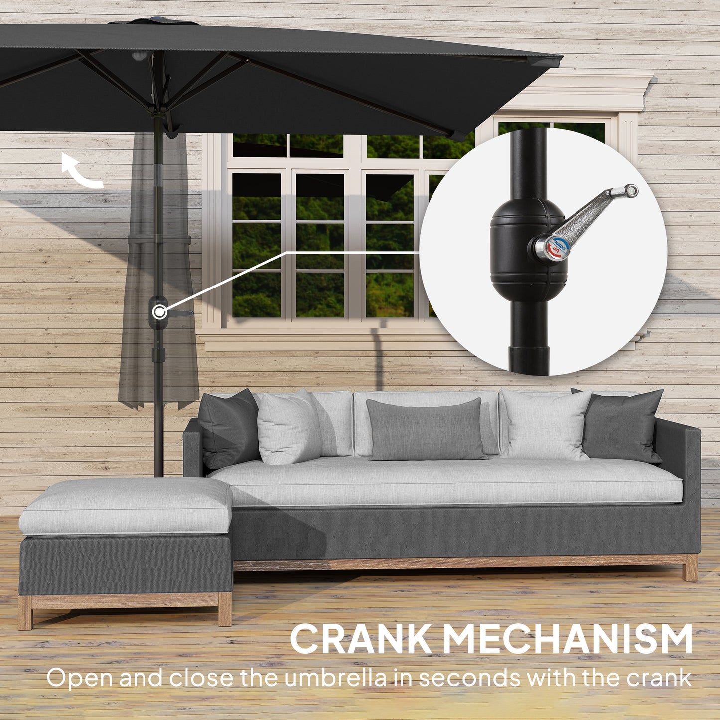 6.6x9.6ft Rectangle Aluminum Tilt Patio Umbrella, Garden Market Parasol, Outdoor Sunshade Canopy with Crank, Dark Grey