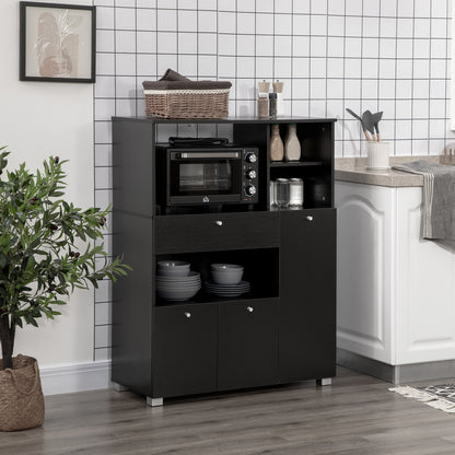 Compact Kitchen Pantry with Microwave Stand - Black