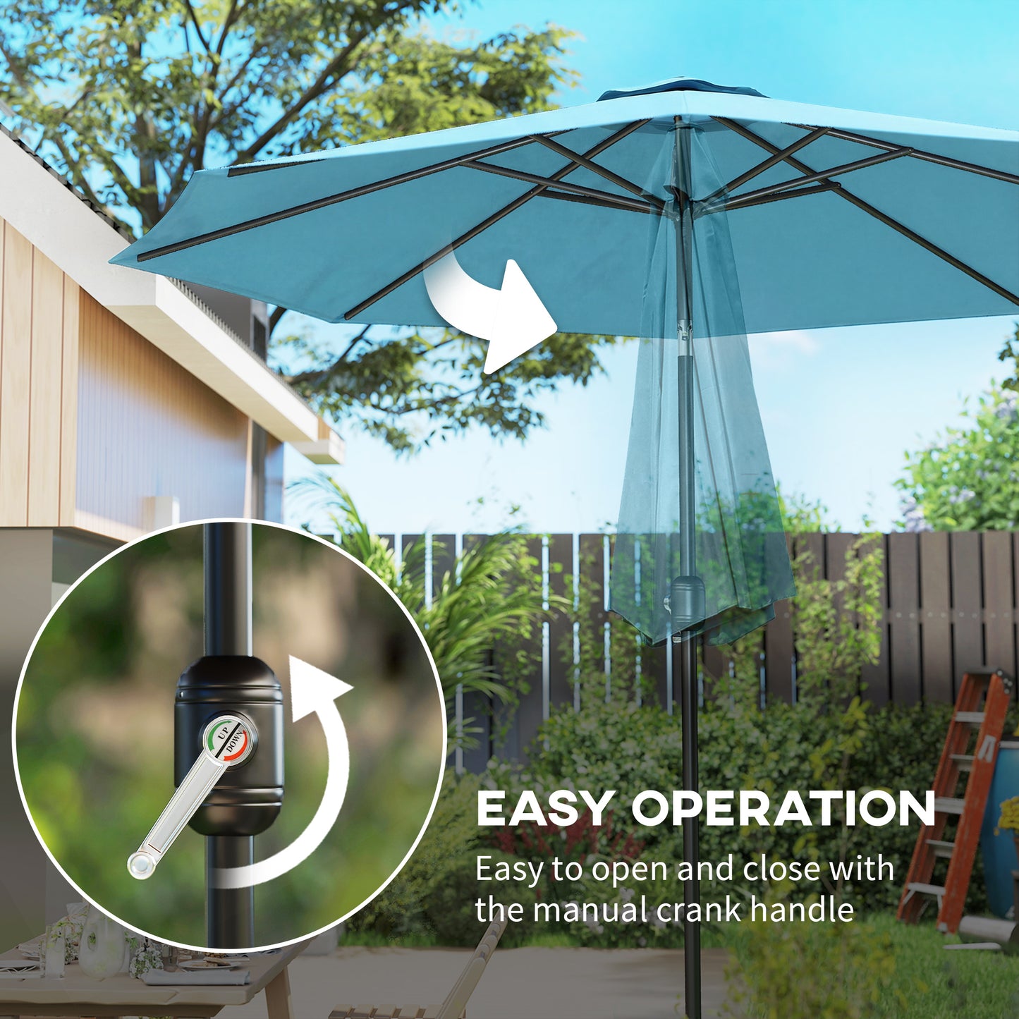 10' x 8' Round Market Umbrella, Patio Umbrella with Crank Handle and Tilt, Outdoor Parasol for Garden, Sky Blue