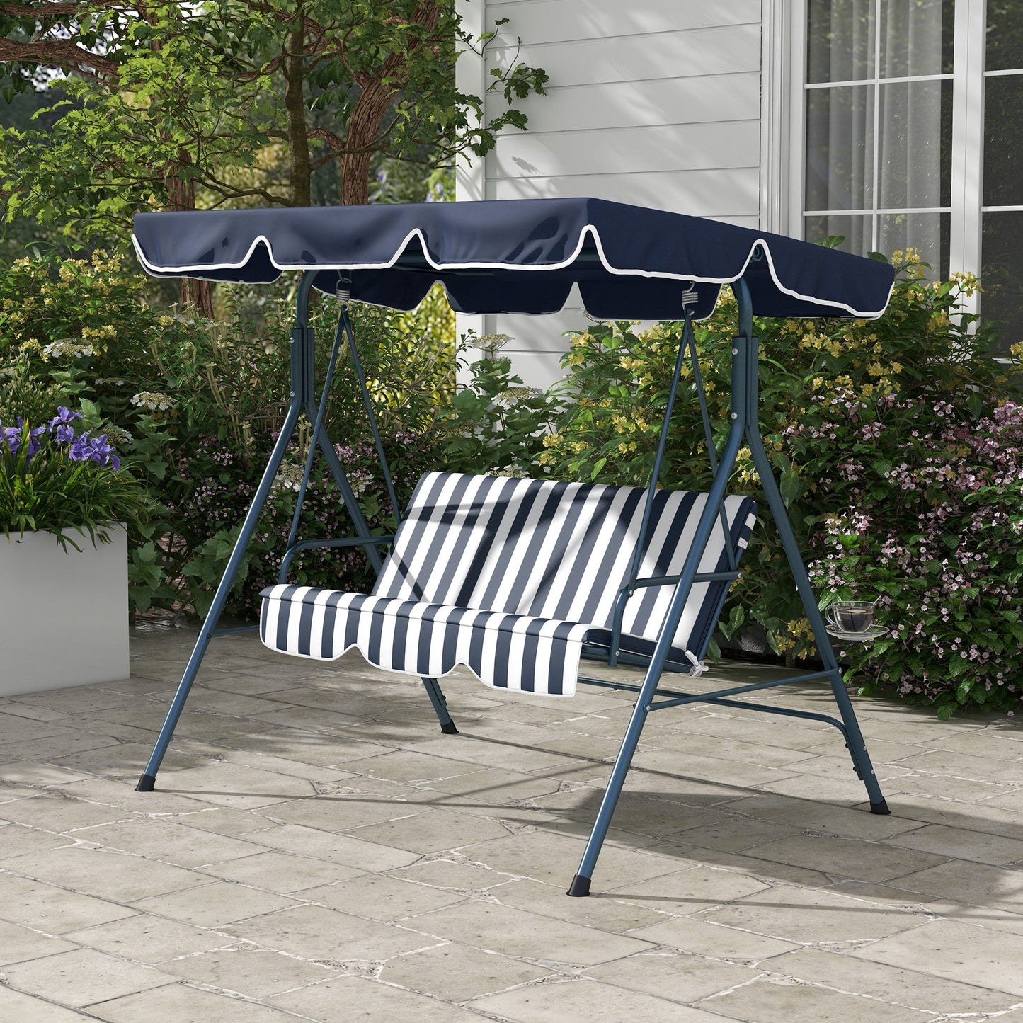 3-Seater Outdoor Porch Swing with Adjustable Canopy, Patio Swing Chair for Garden, Poolside, Backyard, Wine Red