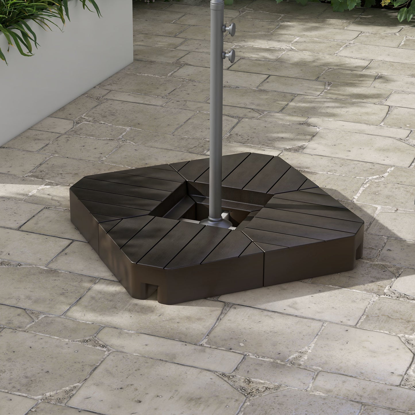 Offset Umbrella Base Outdoor Umbrella Weights, 132 lb. Capacity Water or 176 lb. Capacity Sand, Brown