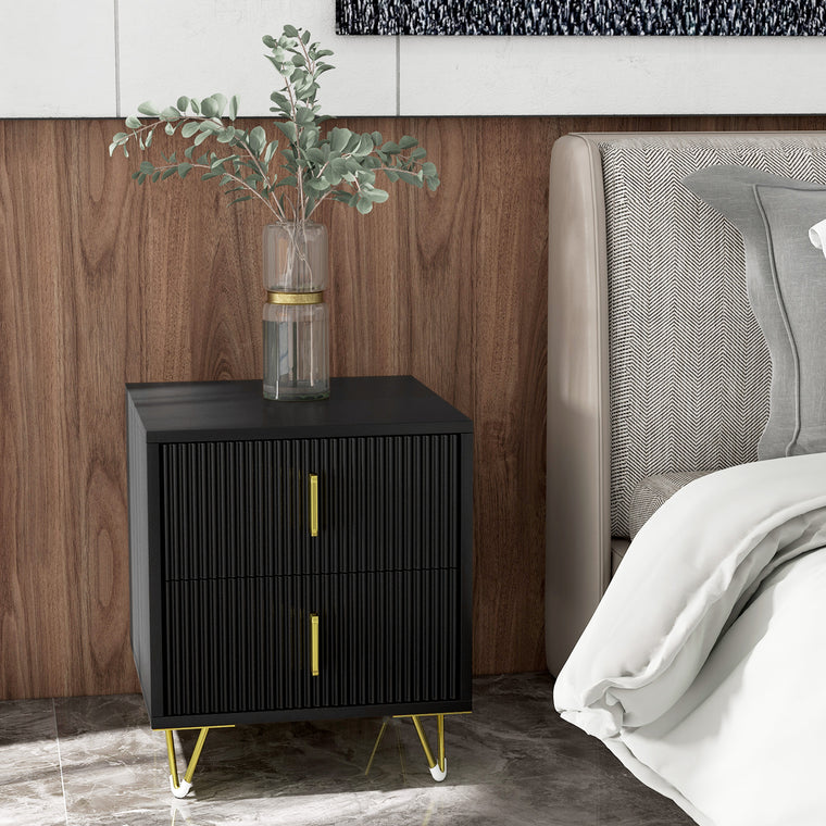 2-Drawer Nightstand with Metal Legs - Black