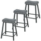 Set of 3 Bar Stools, Velvet Upholstered Counter Stools with Curved Seat and Footrest for Kitchen Island, Grey