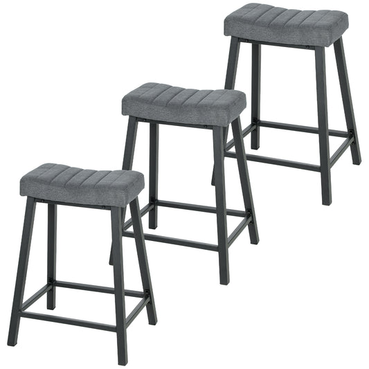 Velvet Bar Stools Set of 3 with Footrest - Grey