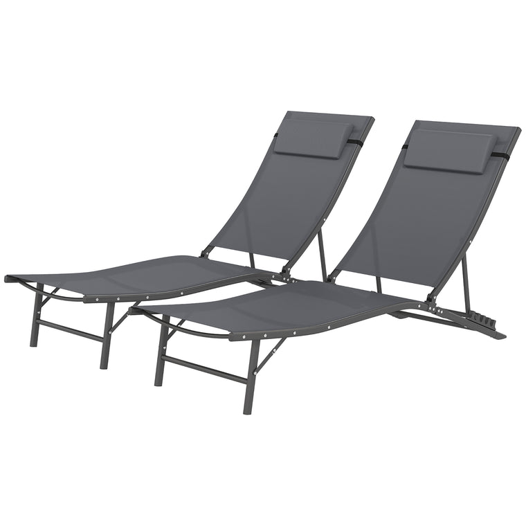 Folding Chaise Lounge with Mesh Seat, Set of 2