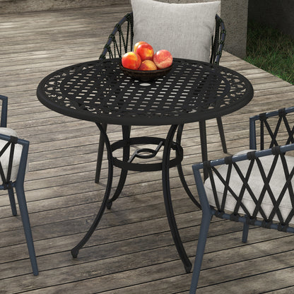 35.5" Cast Aluminum Round Dining Table, Grid Top