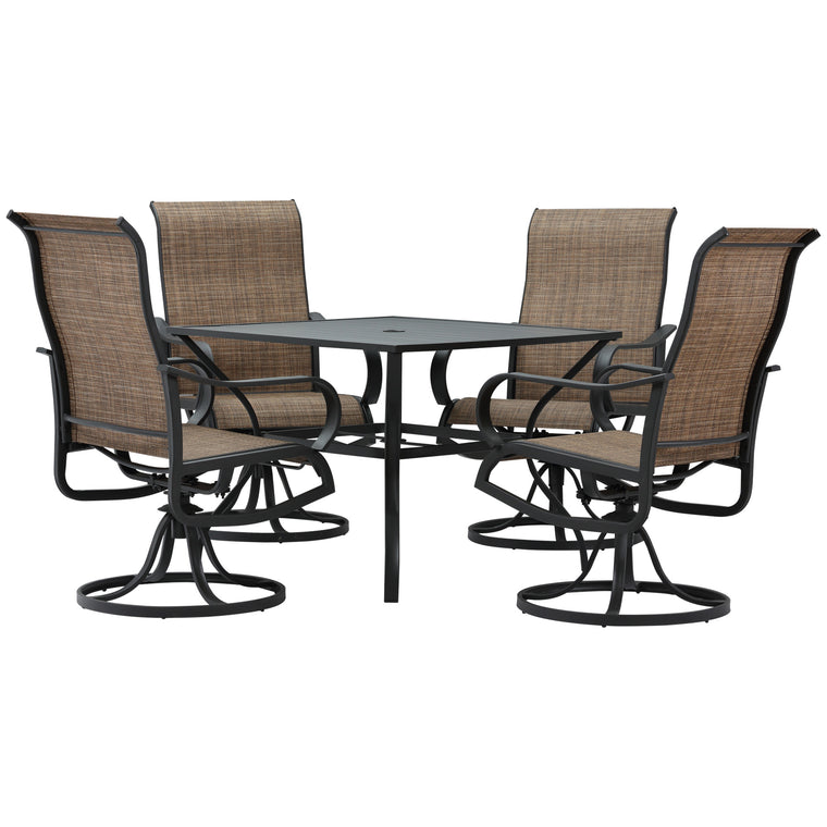 Black 5-Piece Patio Dining Set with Swivel Rockers