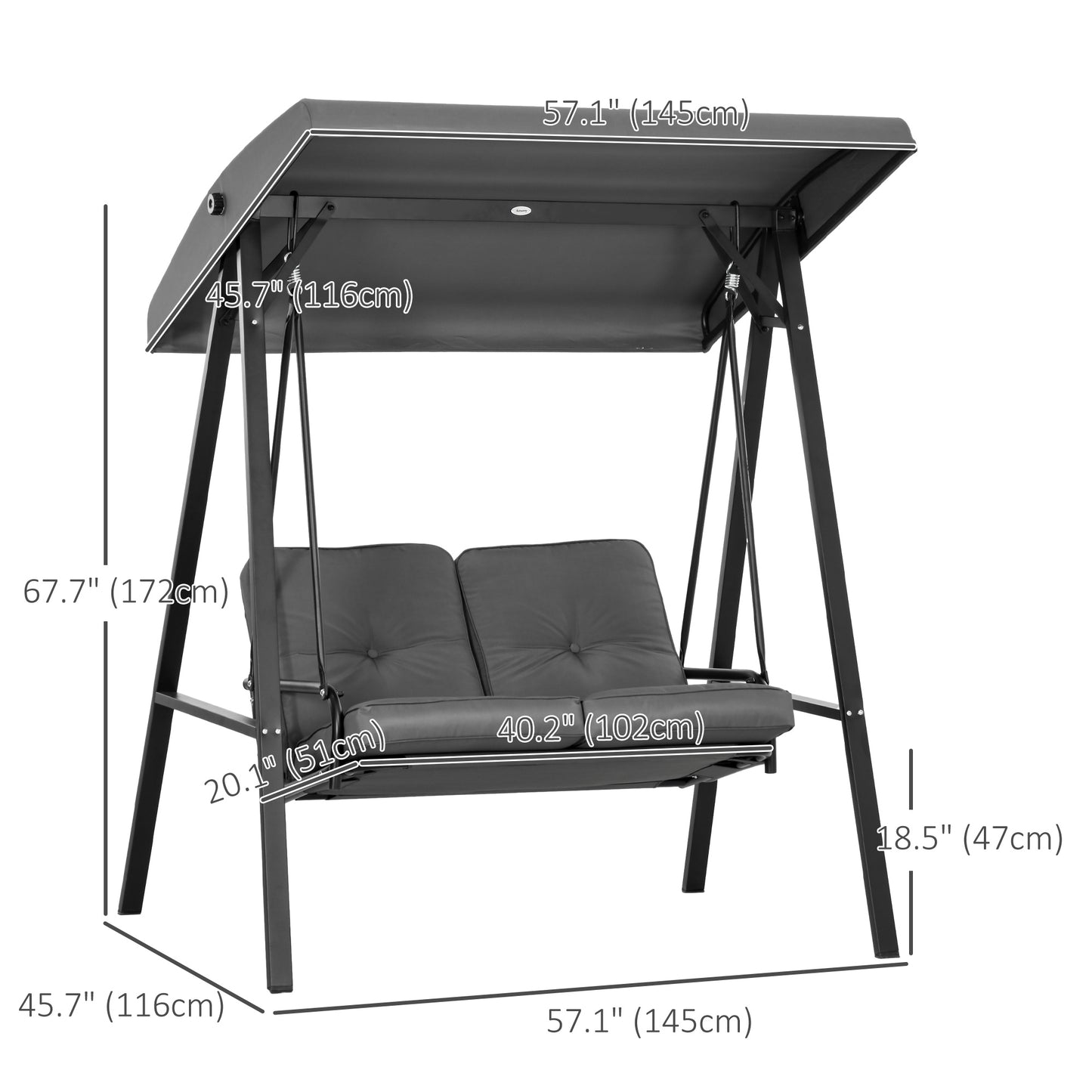 2-Seater Outdoor Porch Swing with Adjustable Canopy, Patio Swing Chair for Garden, Poolside, Backyard, Dark Blue