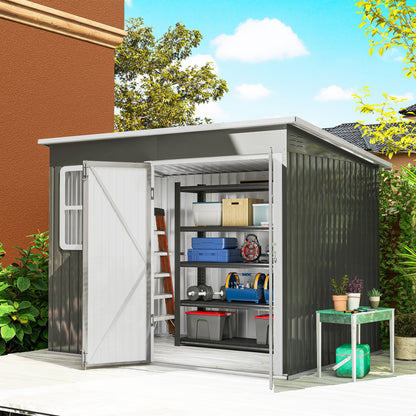 8.5' x 6' Galvanized Steel Garden Shed with Vents and Window