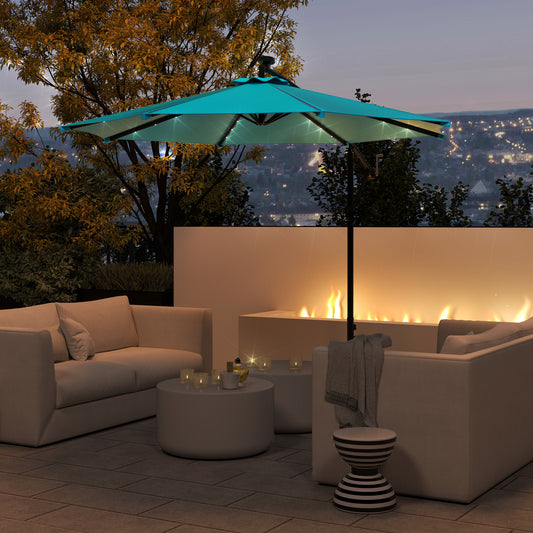 10ft Outdoor Cantilever Umbrella Banana Umbrella with Solar Lights and Adjustable Angle for Patio Backyard Turquoise