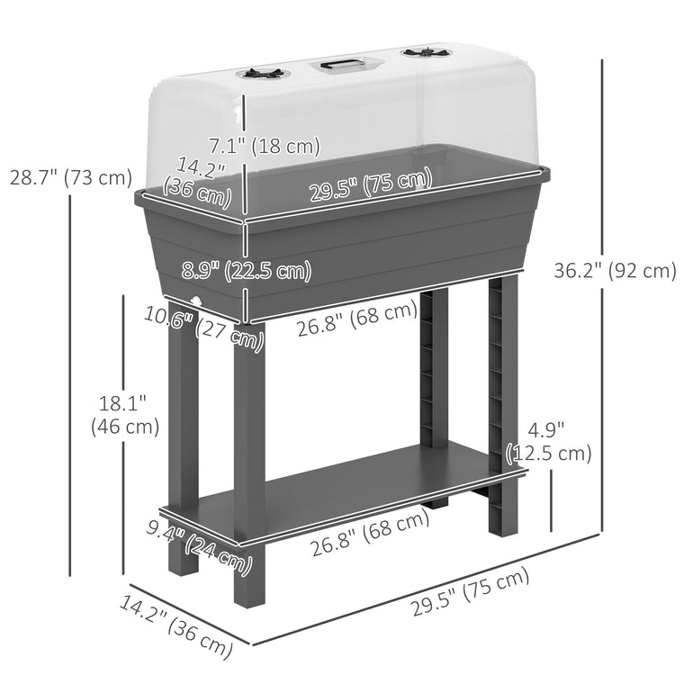Dark Grey Self-Watering Raised Garden Bed with Greenhouse Lid