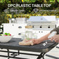 Rectangle Outdoor Dining Table for 6, with 1.7" Umbrella Hole, Easy Clean DPC Plastic Tabletop, 55" x 31.5" x 28"