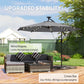 9.7ft Solar LED Cantilever Patio Umbrella with 32 LED Lights, Cross Base, Crank Handle, for Poolside, Deck, Dark Grey