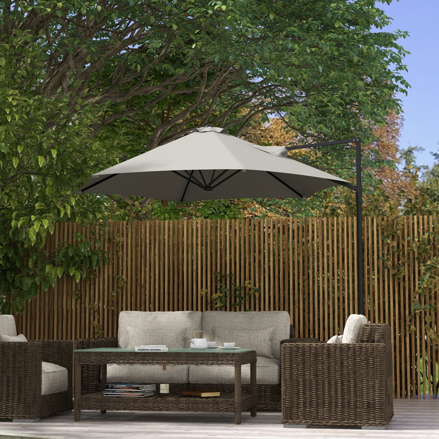 8.5FT Light Grey Roma Cantilever Parasol with Cross Base