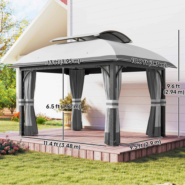 11' x 13' Light Grey Double Roof Gazebo with Galvanized Frame