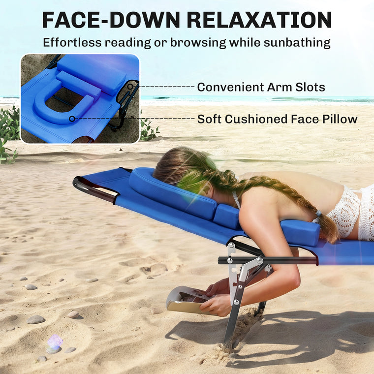 Folding Steel Frame Tanning Chair with Face Hole & Pillow