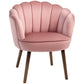 Modern Vanity Chair, Velvet-feel Fabric Leisure Accent Chair with Wood Legs for Living Room, Pink