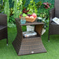 Rattan Wicker Side Table, 21.3" Square Outdoor End Table with Umbrella Hole 2-Tier Storage for Patio Garden Mixed Brown