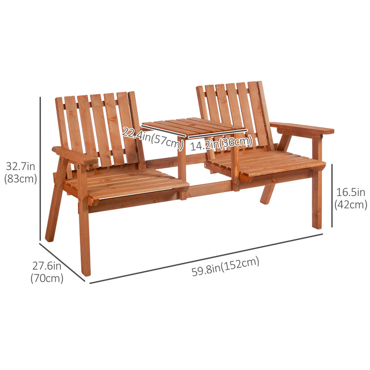 Orange 2-Seater Garden Bench with Middle Table