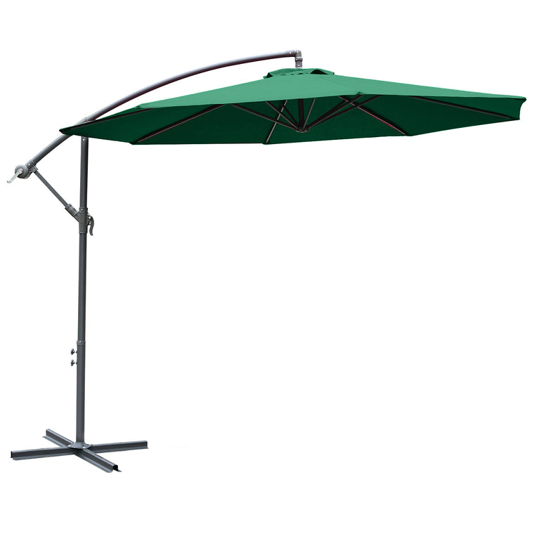 10' Dark Green Banana Offset Umbrella with Crank & Cross Base