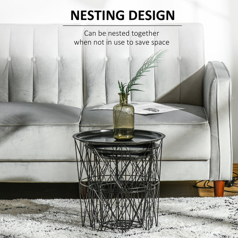 Round Nesting Coffee Tables Set of 3 - Black