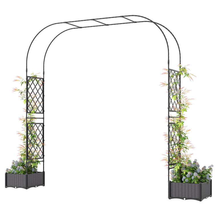 109.4" x 15.7" x 86.6" Black Garden Arch with Planter Boxes