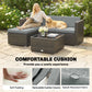 3 Pieces Patio Furniture Set with Cushions, Outdoor PE Rattan Wicker Conversation Corner Sofa Set with Glass Top Table