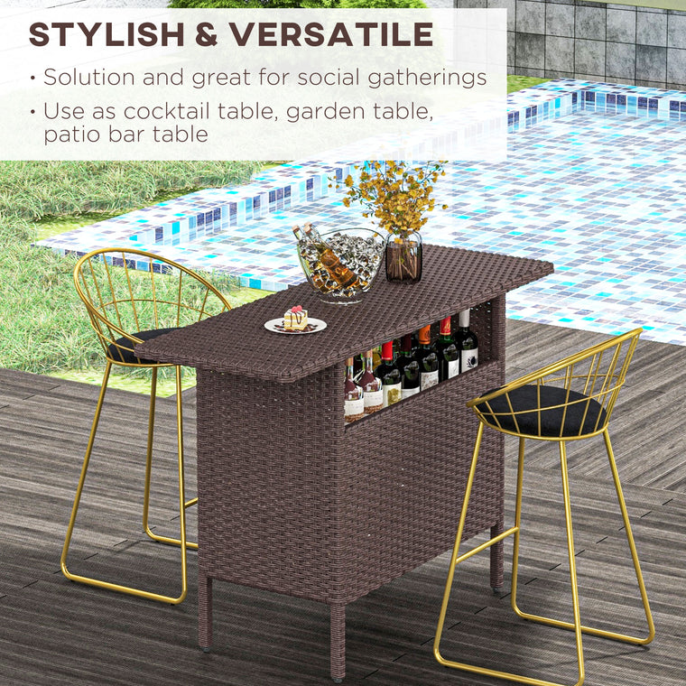 Bar Height Wicker Table with 2 Storage Shelves