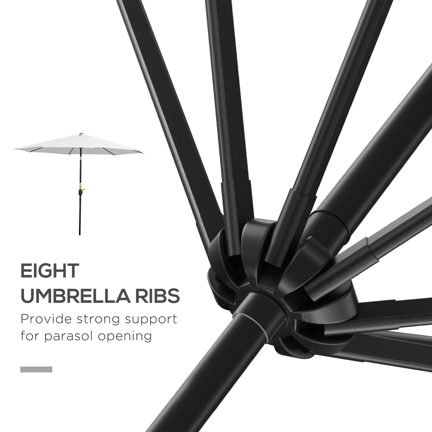 10' x 8' Round Market Umbrella, Patio Umbrella with Crank Handle and Tilt, Outdoor Parasol for Garden, White
