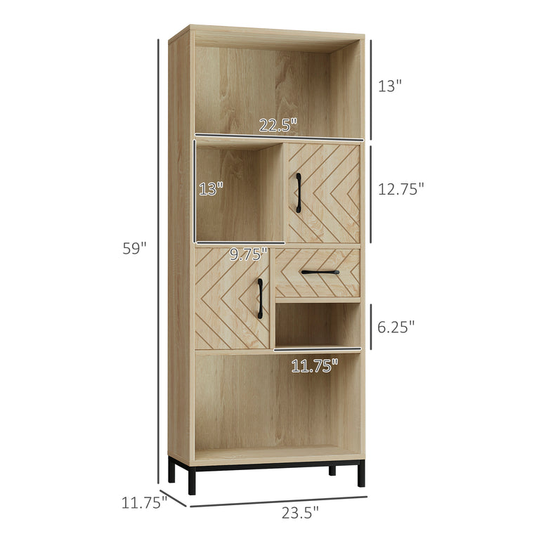 59" Bookcase with Cabinets and Drawer - Natural Wood