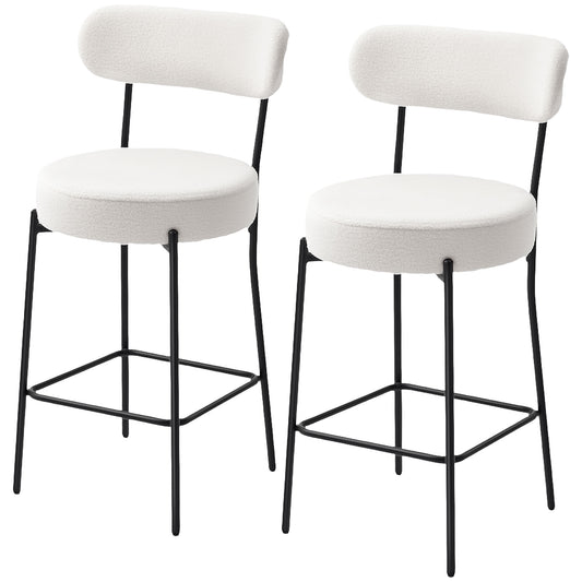 Set of 2 Upholstered Bar Stools with Backrest - Cream White